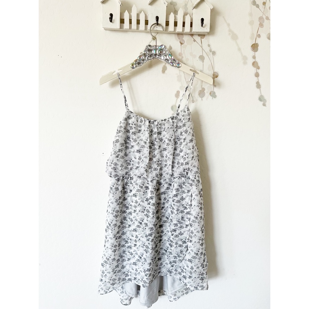 Guess Floral Tiered Spaghetti Mini Dress With Front Tie